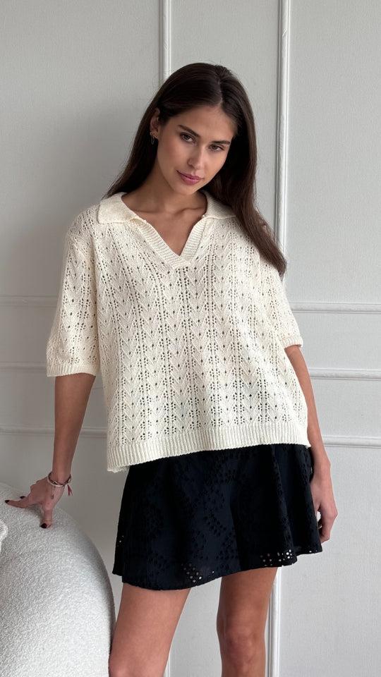Charli Letty Crochet Top - Ecru Skirts