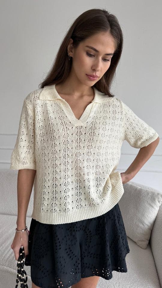 Charli Letty Crochet Top - Ecru Skirts