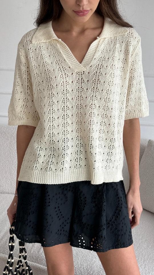 Charli Letty Crochet Top - Ecru Skirts