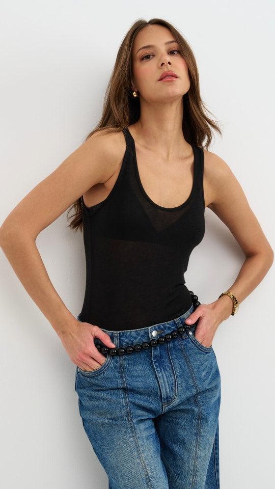 Charli Lola Cashmere Jersey Vest - Black Tops
