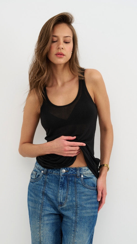 charli Lola Cashmere Jersey Vest - Black Tops