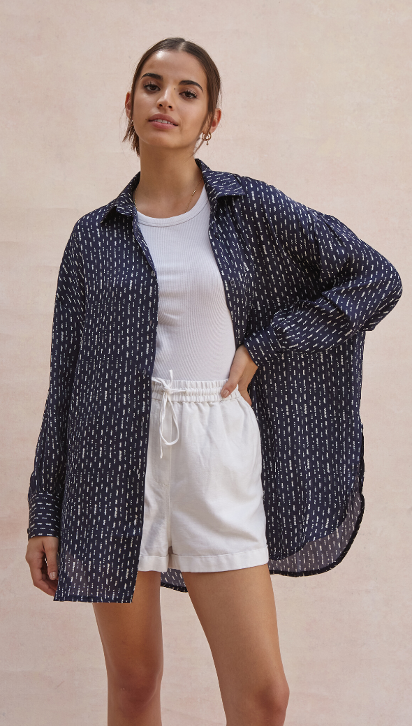 Charli Madeline Printed Shirt - Navy Shirts