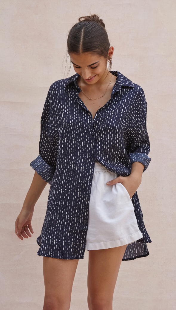 Charli Madeline Printed Shirt - Navy Shirts