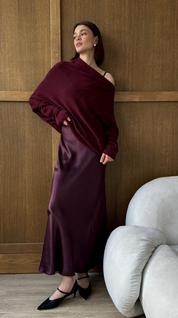 Charli Natalie Asymmetric Sweater - Burgundy Jumpers