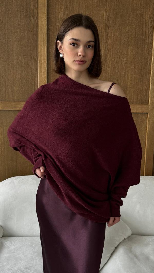 charli Natalie Asymmetric Sweater - Burgundy Jumpers