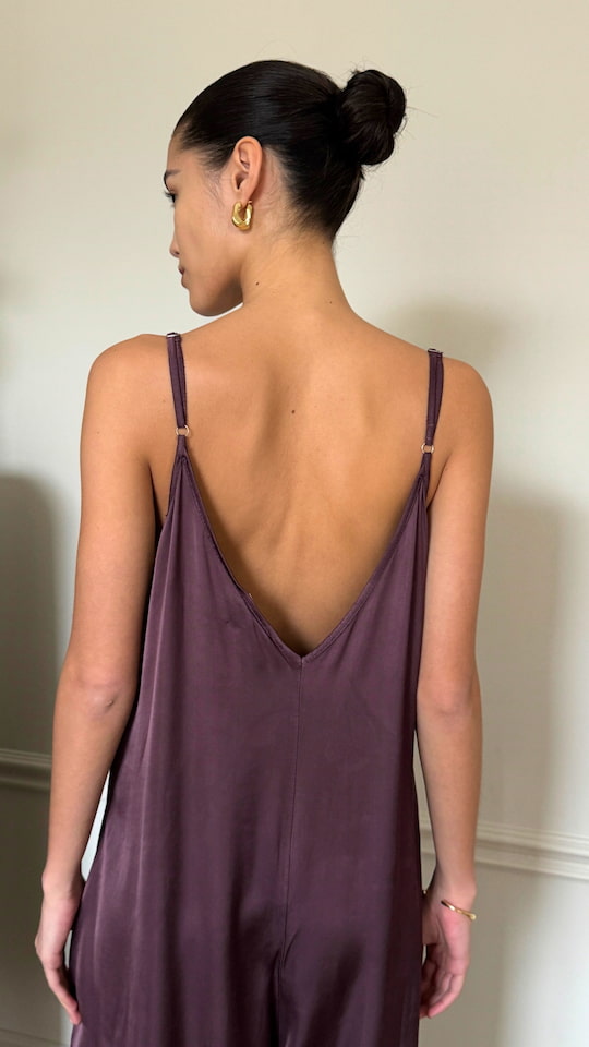 Charli Natalie Satin Jumpsuit - Burgundy Jumpsuit