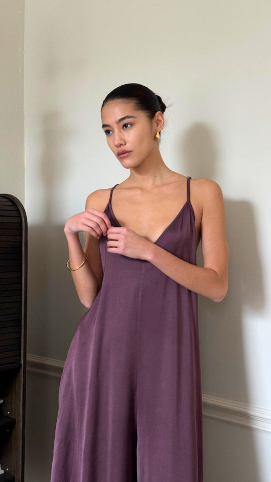 Charli Natalie Satin Jumpsuit - Burgundy Jumpsuit