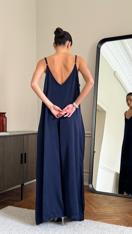 Charli Natalie Satin Jumpsuit - Deep Blue Jumpsuit