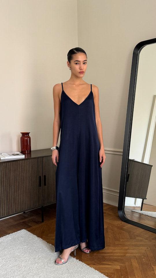 Charli Natalie Satin Jumpsuit - Deep Blue Jumpsuit