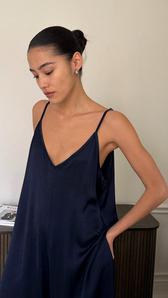 Charli Natalie Satin Jumpsuit - Deep Blue Jumpsuit