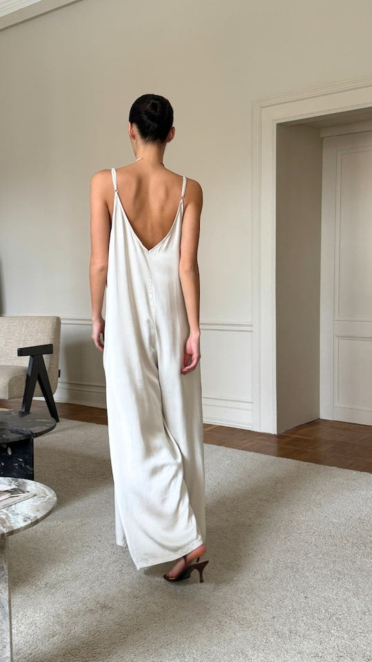 Charli Natalie Satin Jumpsuit - Ivory Jumpsuit