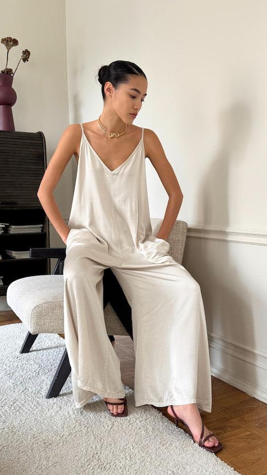 charli Natalie Satin Jumpsuit - Ivory Jumpsuit