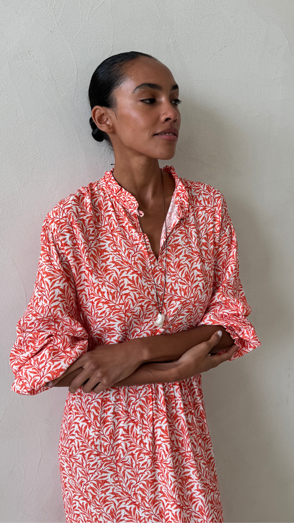 Charli Olivia Dress - Coral Leaf Print Dresses