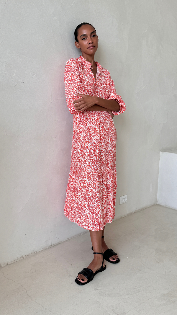 charli Olivia Dress - Coral Leaf Print Dresses
