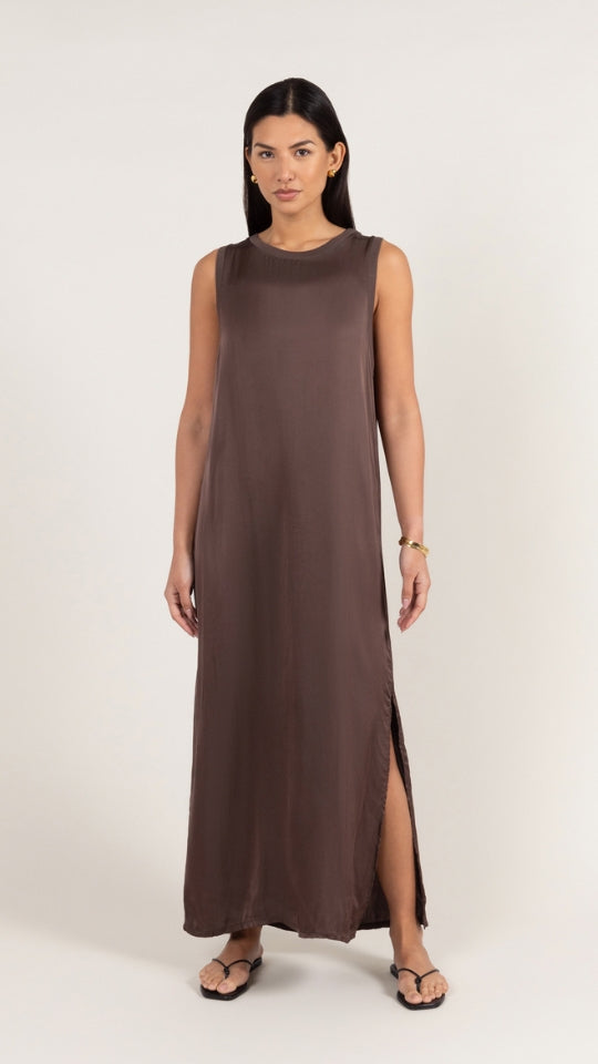 charli Oona Satin Dress - Dark Espresso Dresses