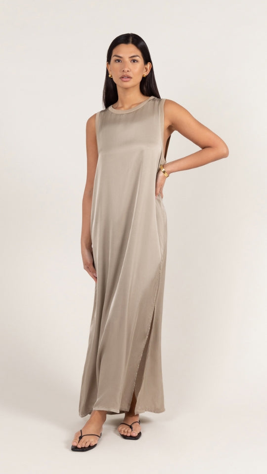 charli Oona Satin Dress - Dove Grey Dresses