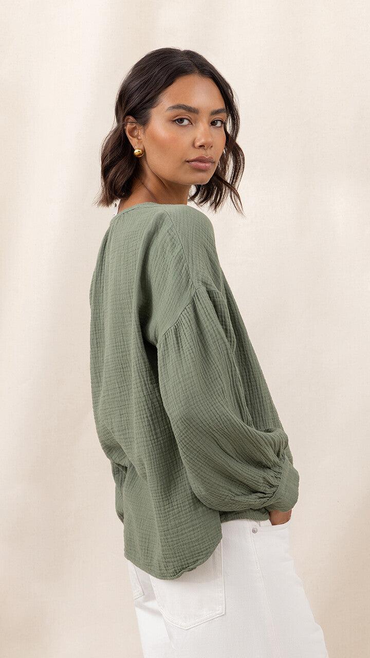 Charli Peach Cotton Shirt - Khaki Tops