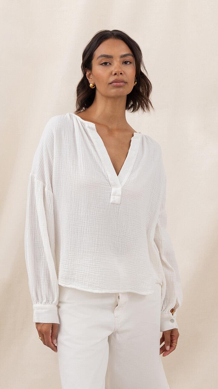 Charli Peach Cotton Shirt - White Tops