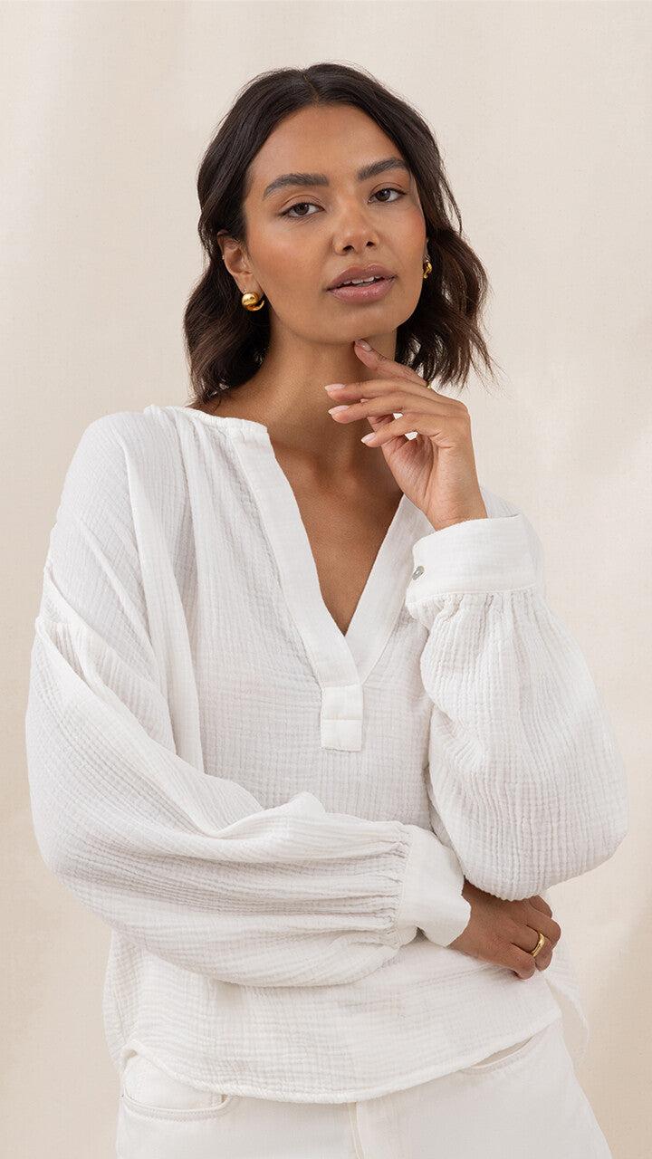 Charli Peach Cotton Shirt - White Tops