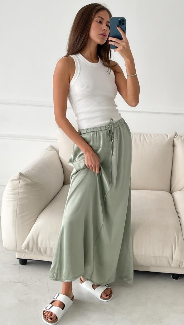 Charli Phoebe Satin Skirt - Eucalyptus Skirts
