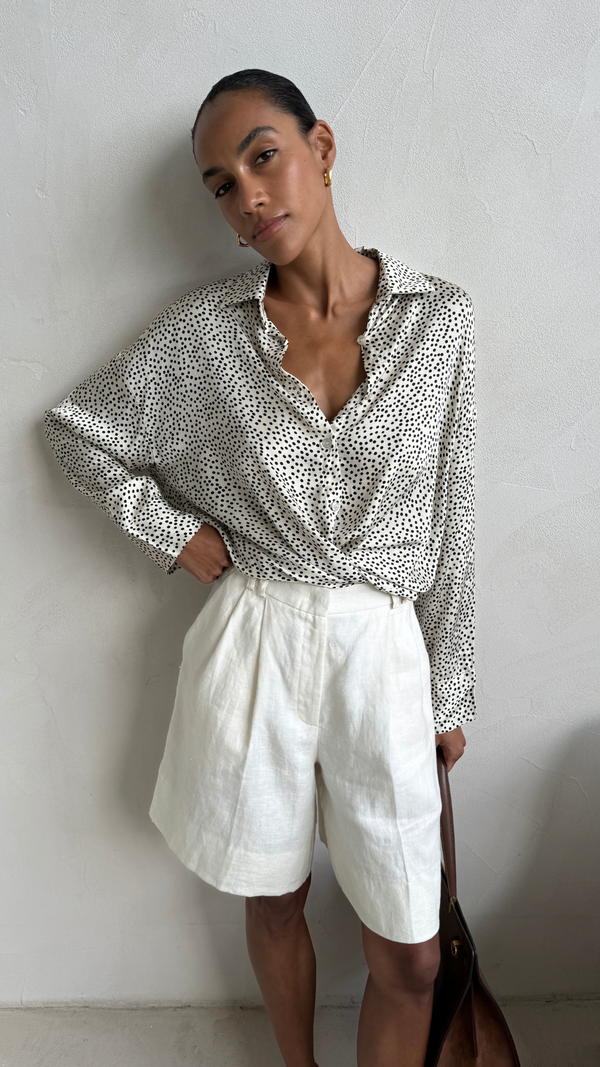 charli Rhea Silk Shirt - Ivory Polka Dots Shirts