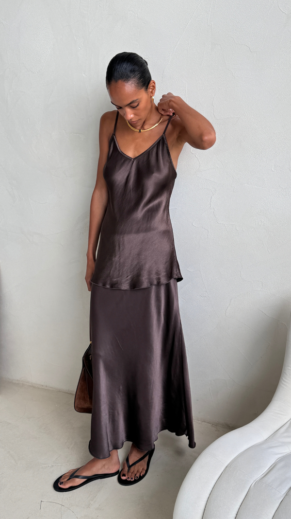 Charli Sasha Satin Set - Dark Espresso Skirts