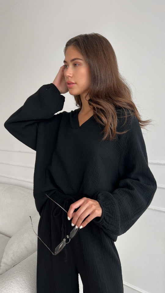 charli Selina Cotton Set - Black Co-ords