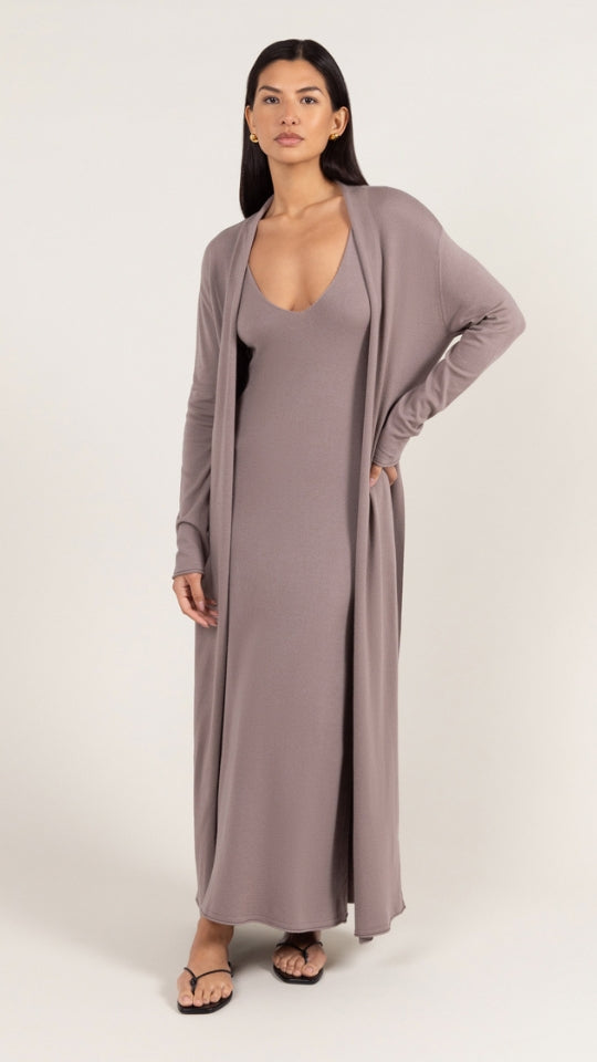 Charli Sofia Long Line Cardigan - Mink Jumpers