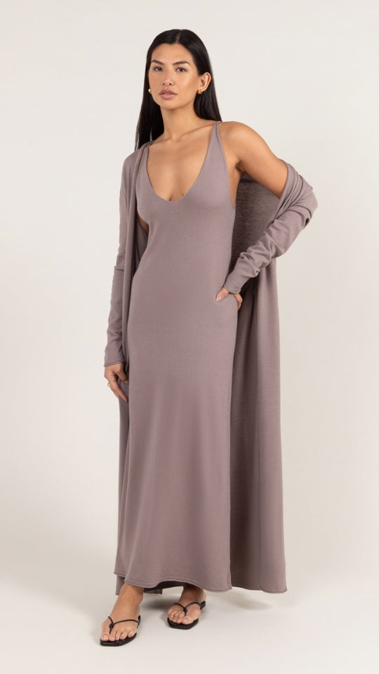 charli Sofia Long Line Cardigan - Mink Jumpers