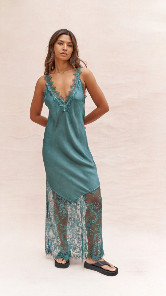 charli Solange Slip Dress - Emerald Dresses