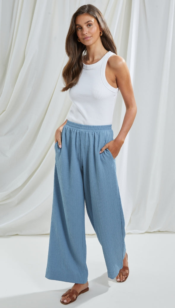 Charli Tamara Wide Leg Trousers - Blue Trousers