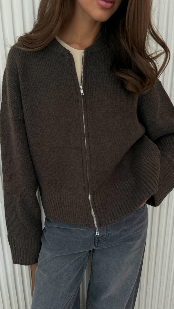 Charli Zoey Zip Cardigan - Dark Espresso Cardigans