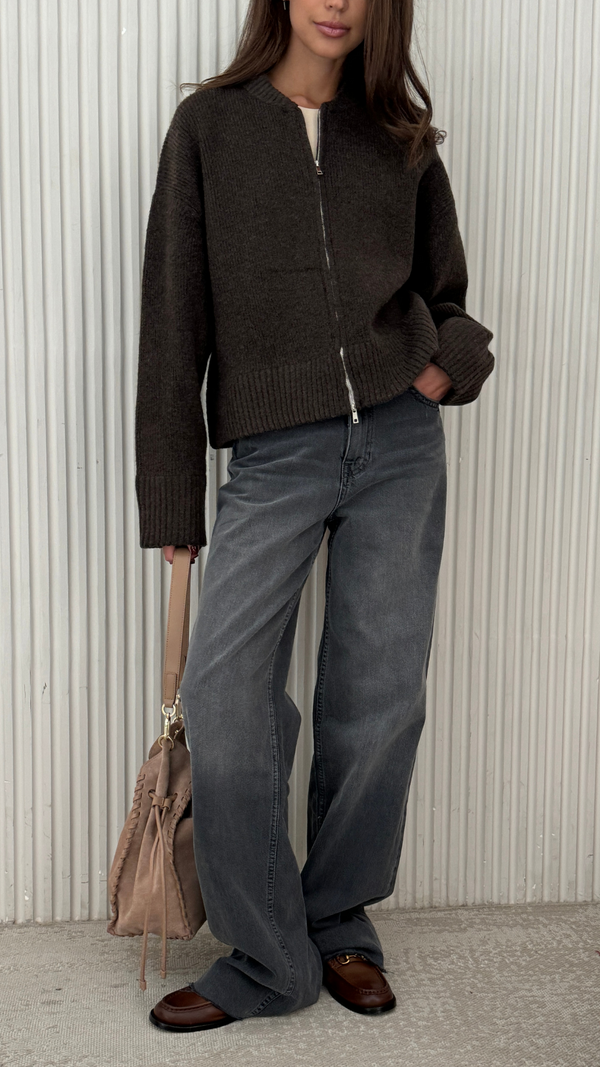 Charli Zoey Zip Cardigan - Dark Espresso Cardigans