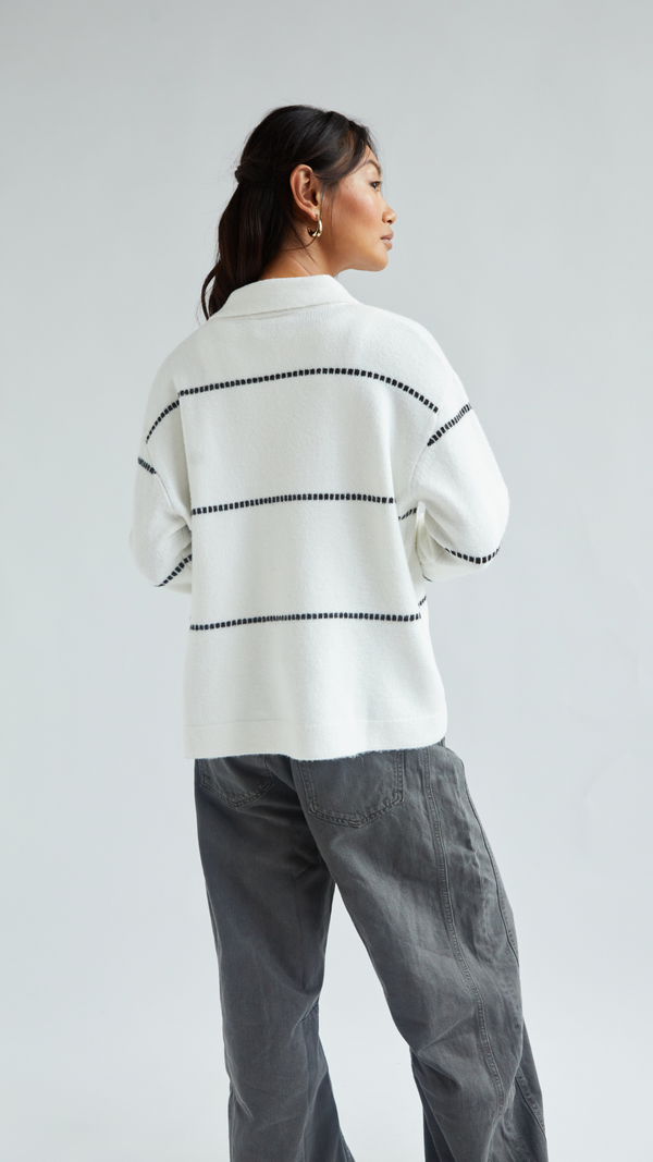 Charli Clara Contrast Stitch Cardigan - Ivory Black Cardigans