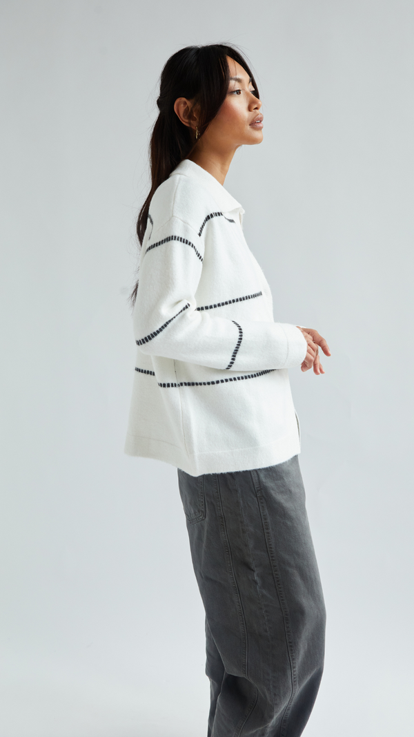 Charli Clara Contrast Stitch Cardigan - Ivory Black Cardigans