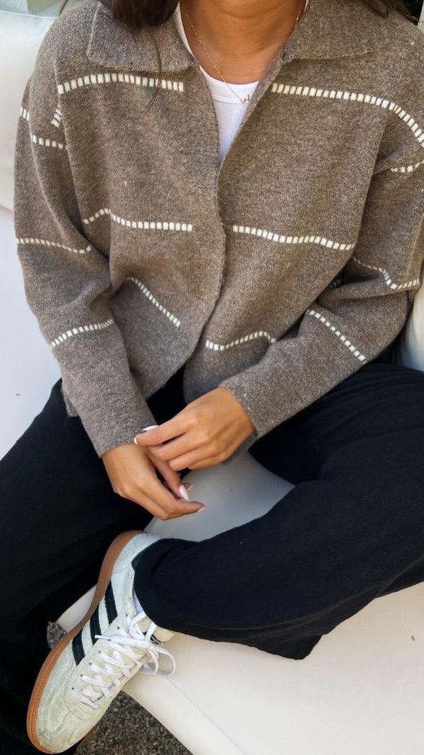 Charli Clara Contrast Stitch Cardigan - Sand Ivory Cardigans