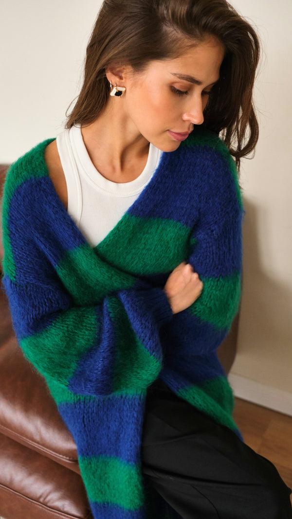 charli Kay Cardigan - Emerald Blue Marine Stripes Cardigans