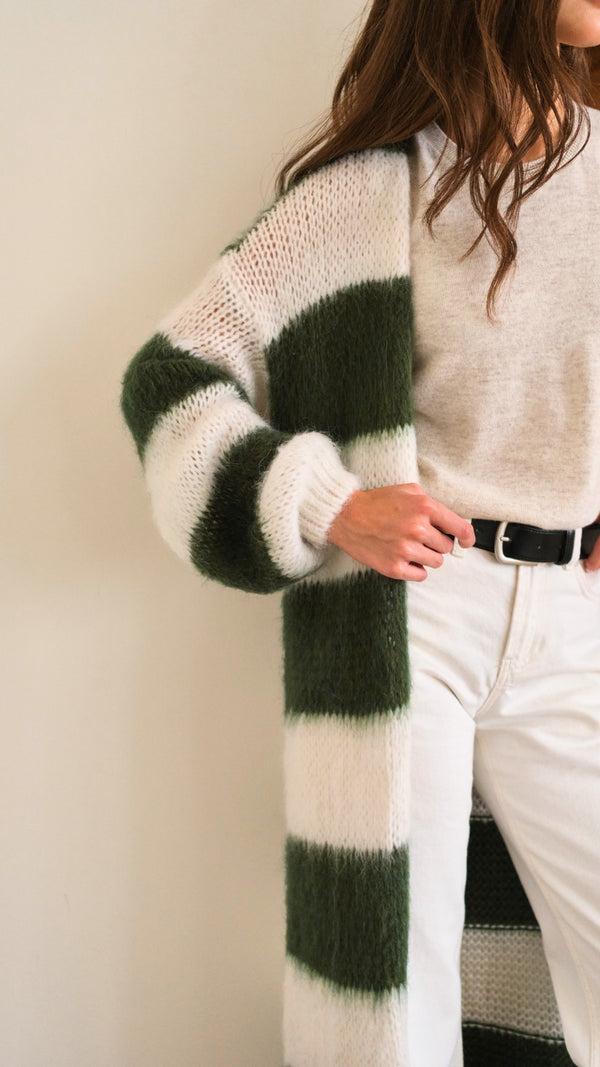 Charli Kay Cardigan - Khaki Off - White Stripes Cardigans