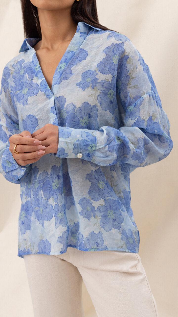 Charli Libby Printed Shirt - Azure Flower Print Shirts