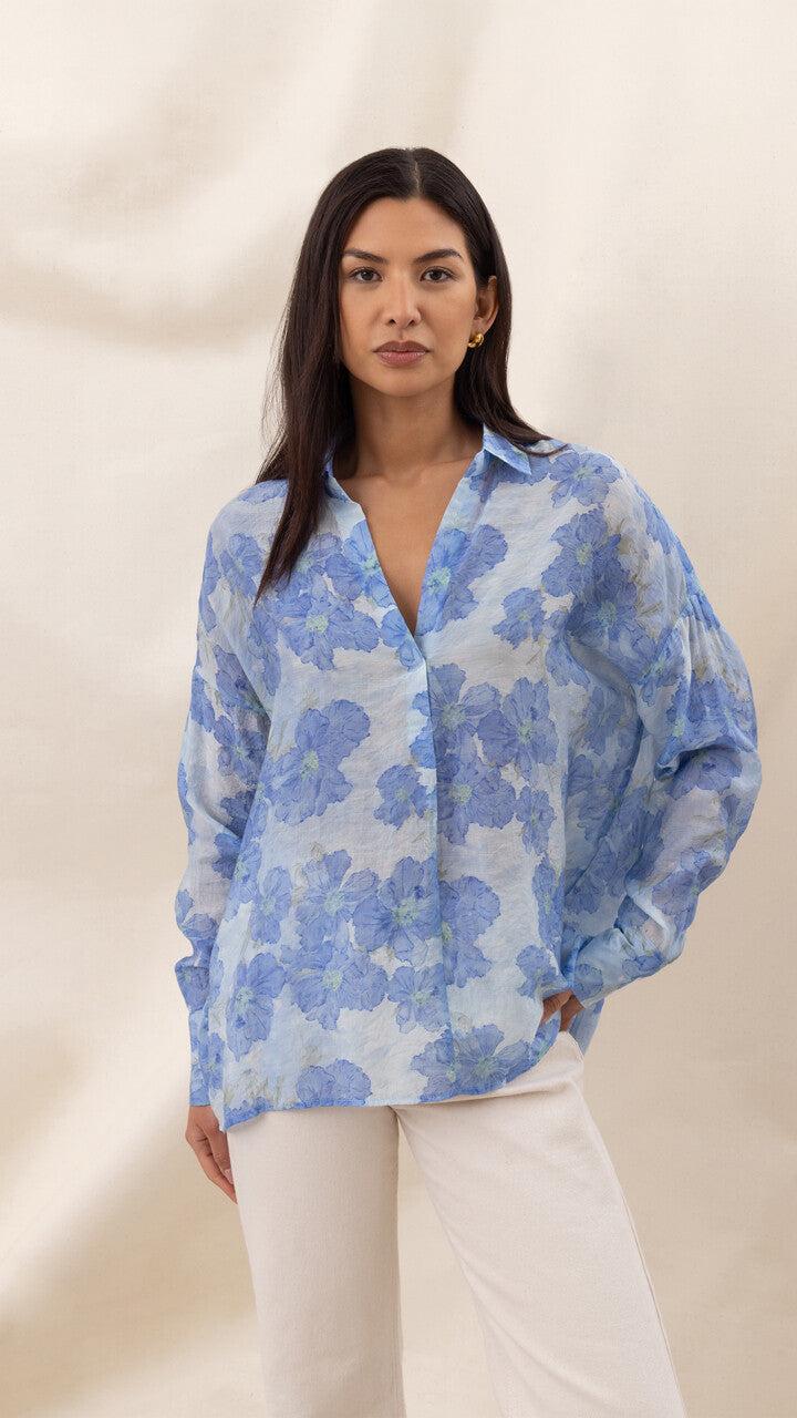 charli Libby Printed Shirt - Azure Flower Print Shirts