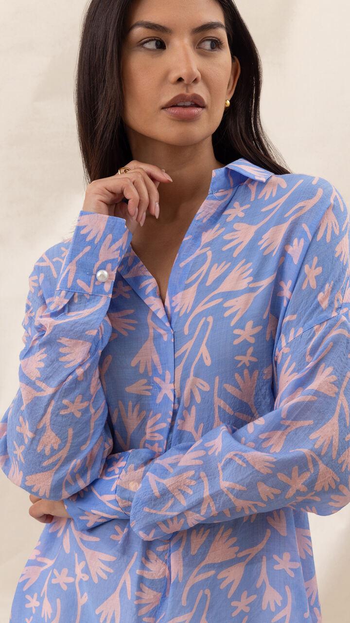 Charli Libby Printed Shirt - Blue Meadow Print Shirts