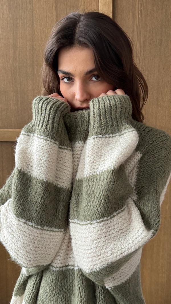 Charli Maisie Sweater - Off-White - Khaki Stripes Jumpers