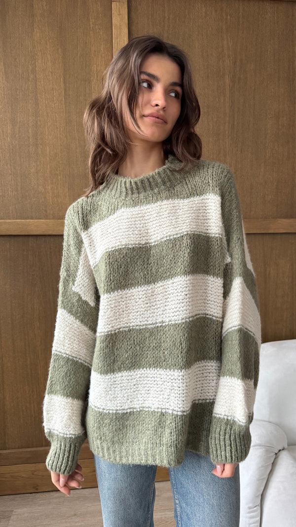 charli Maisie Sweater - Off-White - Khaki Stripes Jumpers
