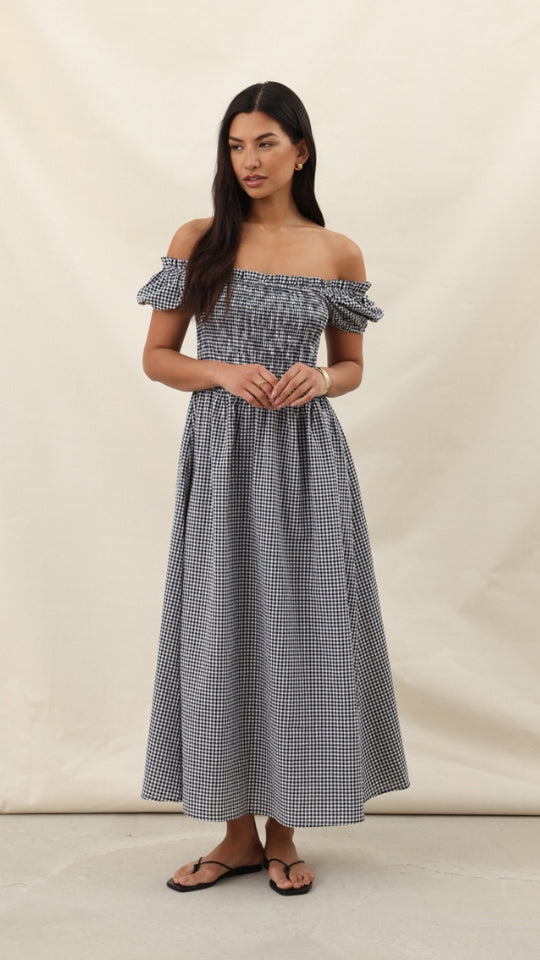 Charli Mika Gingham Print Dress - Black Print Dresses