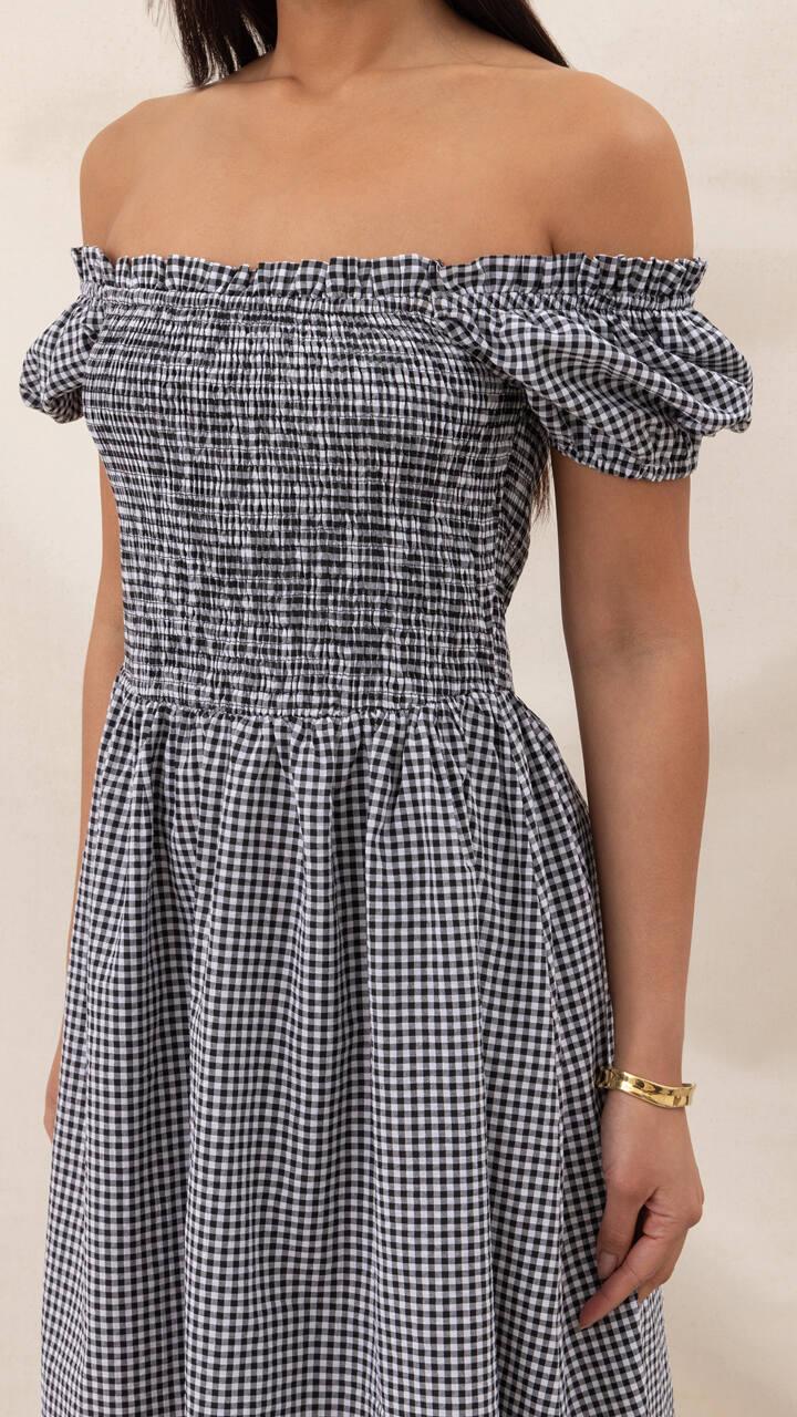 Charli Mika Gingham Print Dress - Black Print Dresses