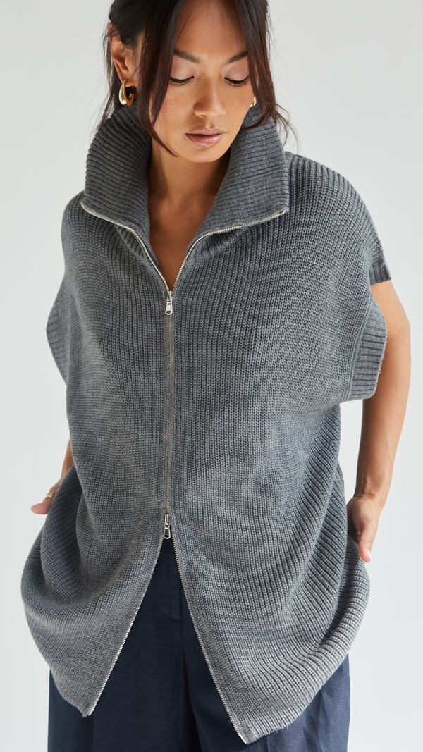 Charli Millie Sleevless Knit Cardigan - Grey Cardigans