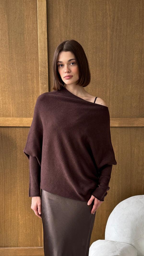 Charli Natalie Asymmetric Sweater - Dark Espresso Jumpers