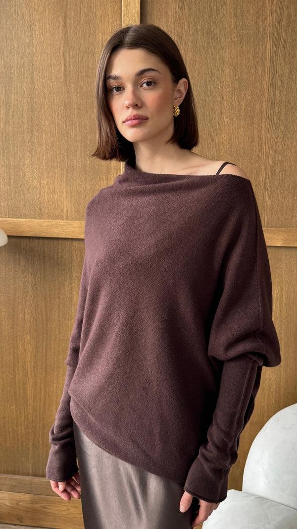 charli Natalie Asymmetric Sweater - Dark Espresso Jumpers