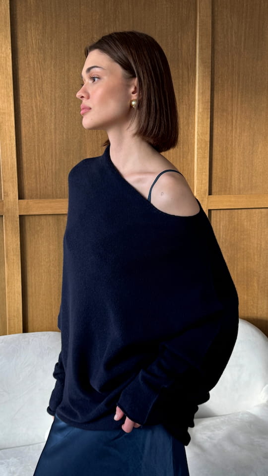 Charli Natalie Asymmetric Sweater- Deep Blue Jumpers