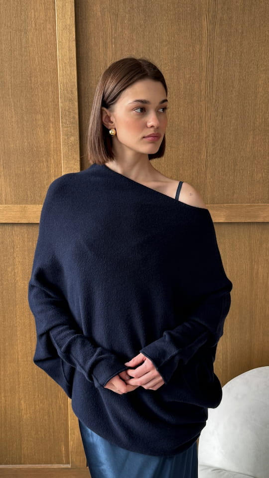 charli Natalie Asymmetric Sweater- Deep Blue Jumpers